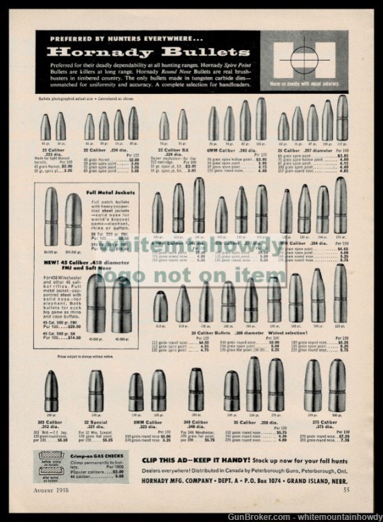 1958 HORNADY Bullets for Handloaders PRINT AD Handloading Ammunition Advert-img-0