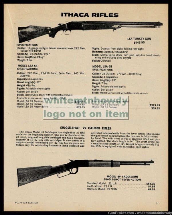 1979 ITHACA LSA Turkey Gun Rifle Shotgun Combination Model 49 Saddlegun AD-img-0