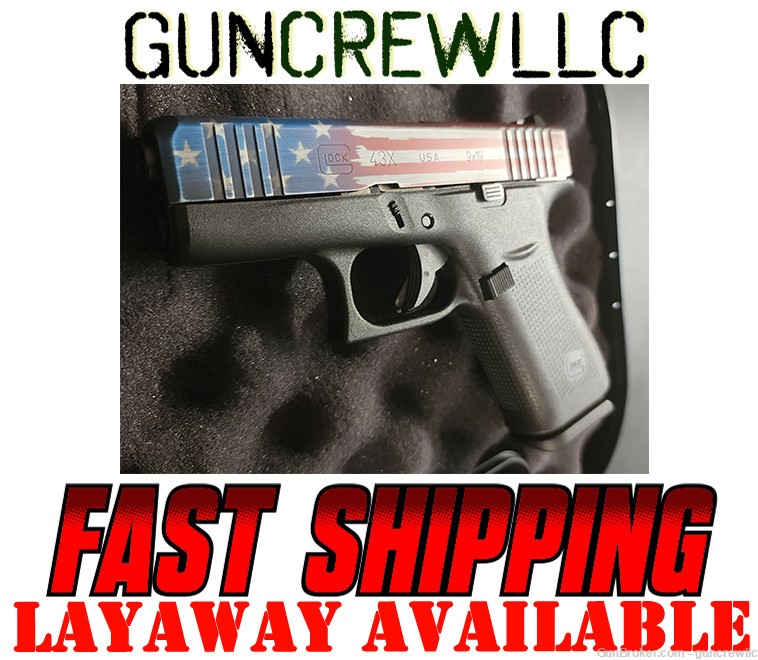 Glock 43X G43X Red White Blue Distressed Cerakote 9mm G43-X Layaway-img-0