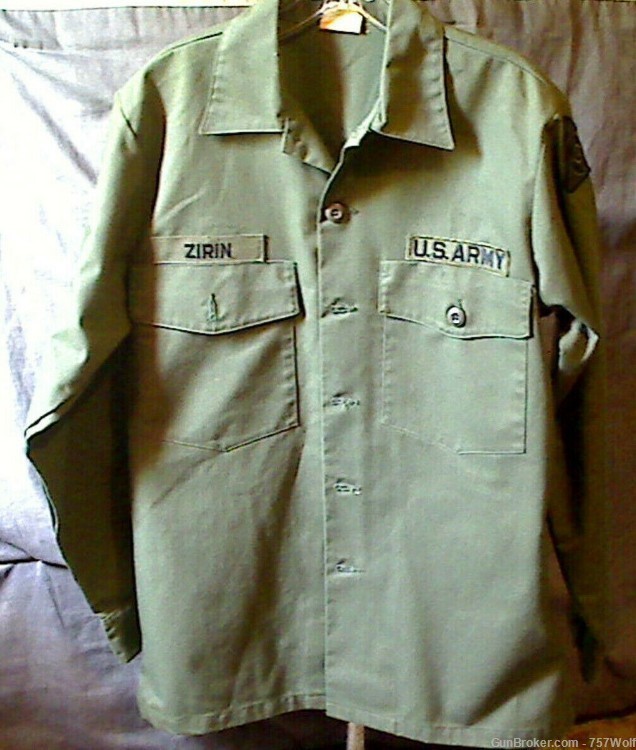 Recent Named US Army Small OD Uniform Shirt (15 1/2 x 32) & Trousers (30" x-img-0