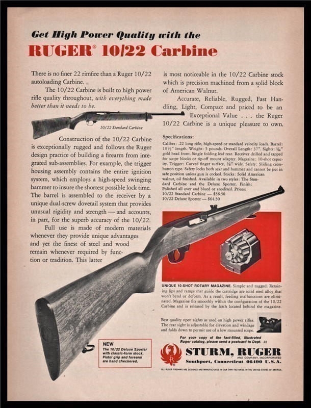 1971 RUGER 10/22 Carbine PRINT AD-img-0