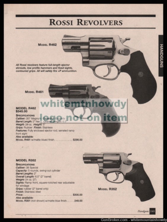 2001 ROSSI R462, 461, 352 Revolver PRINT AD shown w/orig prices/specs-img-0