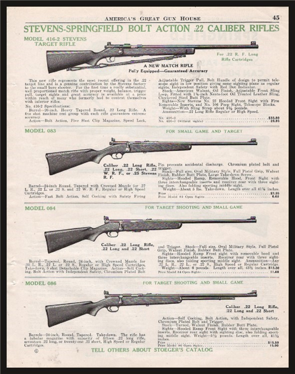 1942 STEVENS SPRINGFIELD 416-2..083..084.. 086 Rifle AD-img-0