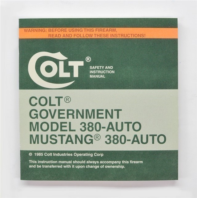 Colt Gov't Model 380-Auto, Mustang Manual 1985-img-1
