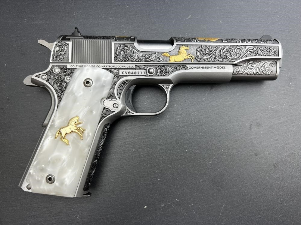 Colt 1911 .45 ACP Engraved Scroll Rampant Colt Gold Plated by Altamont-img-1