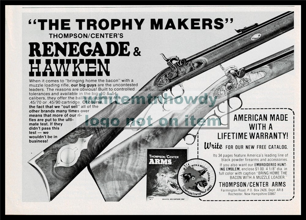 1982 THOMPSON CENTER TCA Renegade and Hawken Muzzleloader Vintage AD-img-0