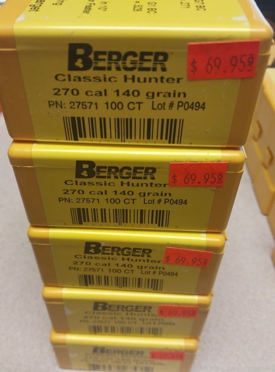 Berger .270 Classic Hunter bullets 140gr part # 27571, 5  boxes SAME LOT-img-0
