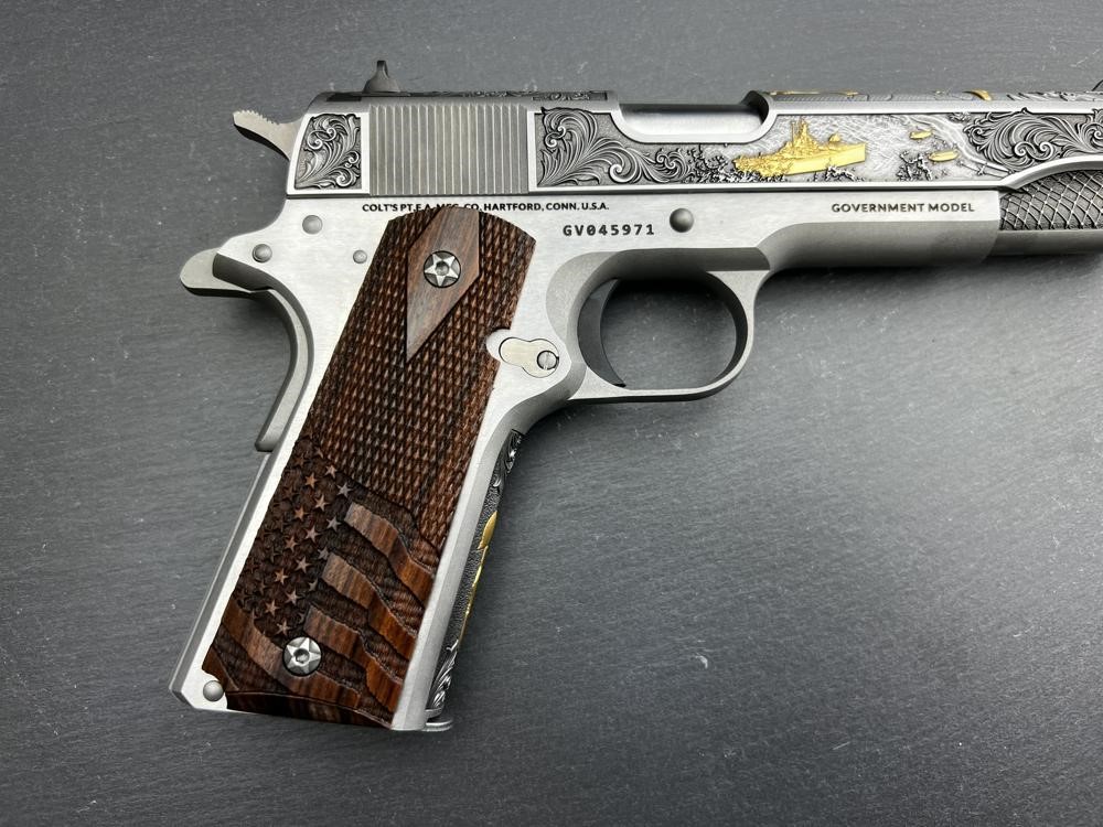 Colt 1911 Engraved Gold Plated D-Day Commemorative .38 Super by Altamont-img-10
