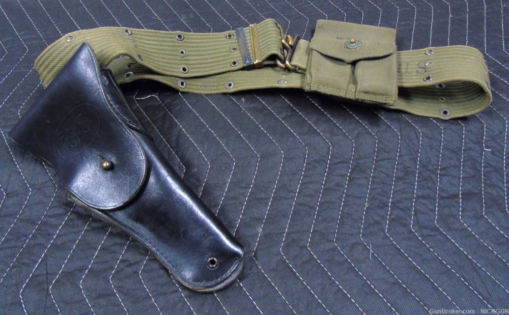 Vintage U.S. Web pistol belt with holster & magazine pouch.-img-0