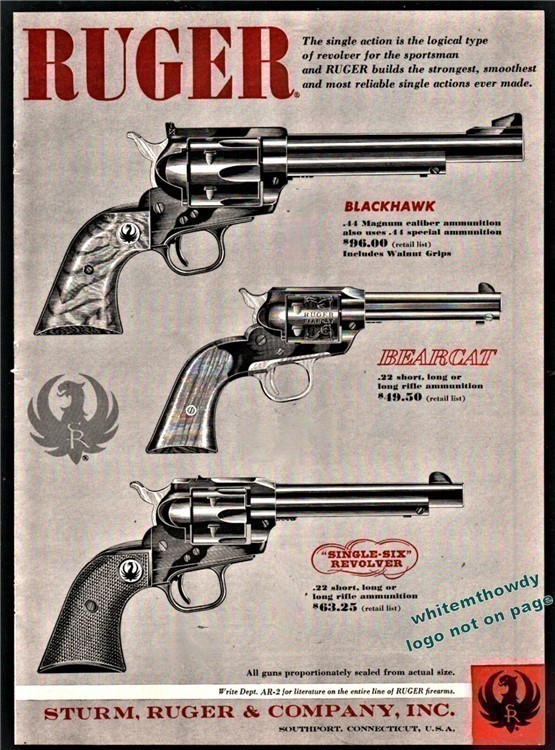 1961 RUGER Blackhawk Bear Cat Single-Six Revolver AD Vintage Gun Advertisin-img-0