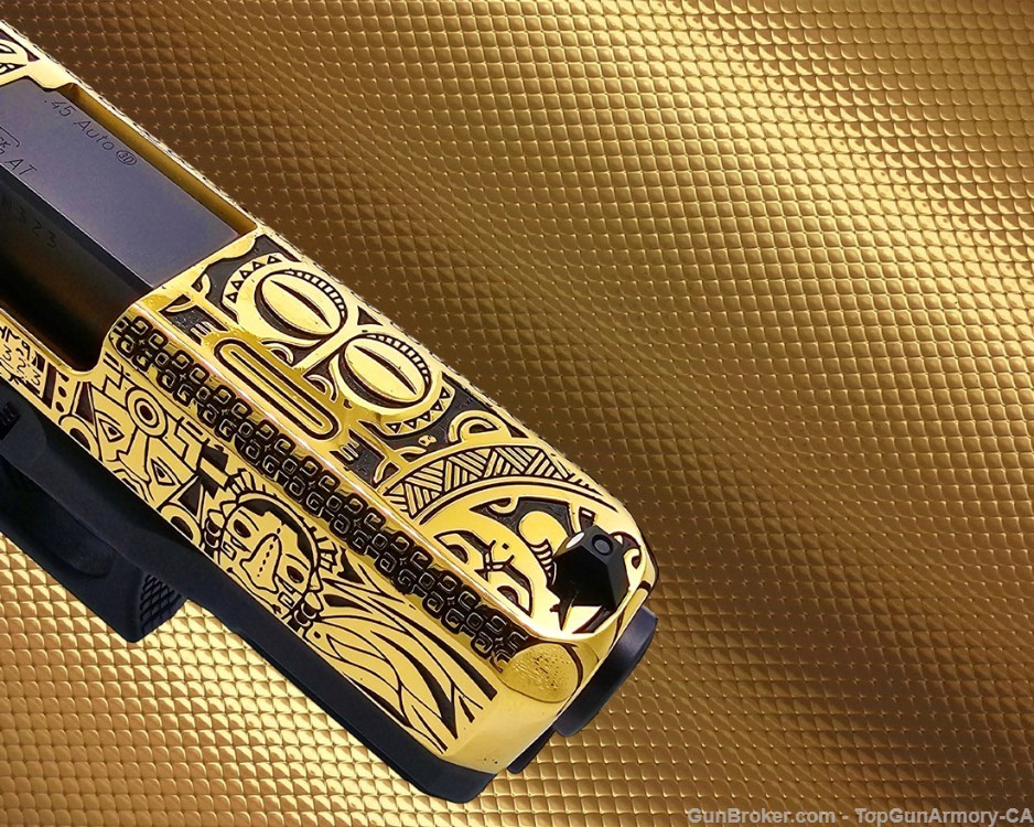 GLOCK EXCLUSIVE: GLOCK 30 - 45ACP - 24K GOLD PLATED WITH MAYAN AZTEC DESIGN-img-1