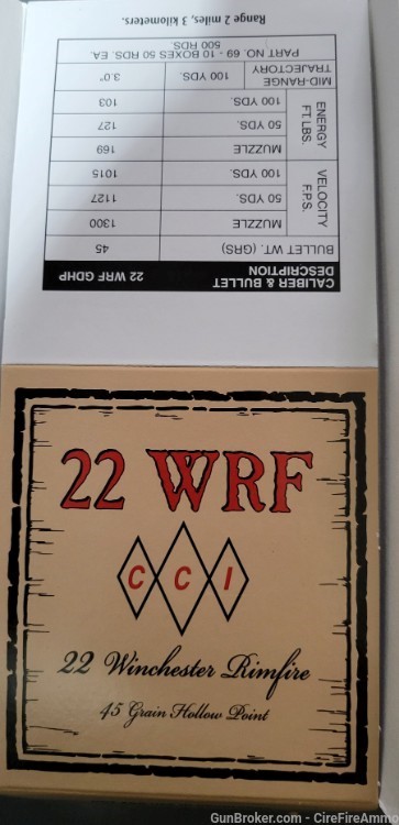 WRF CCI/ 22 Cal. WRF HP Winchester Rim Fire Cartridges. 50 Rounds No cc fee-img-2