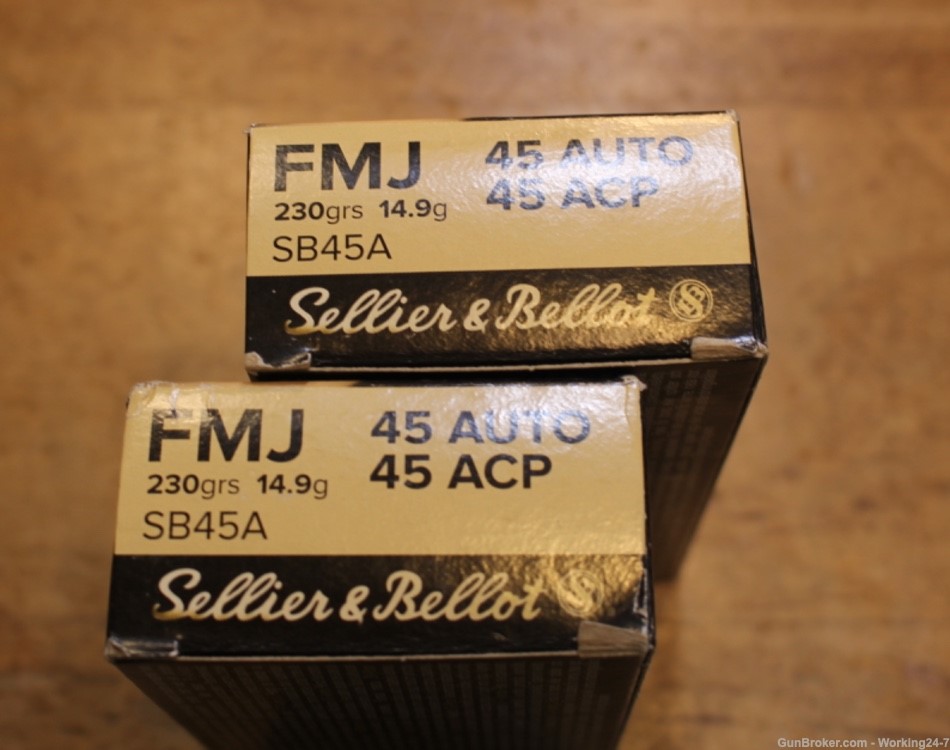 Sellier & Bellot 45 ACP AUTO Ammo 230 Grain Full Metal Jacket Two (2) Boxes-img-0