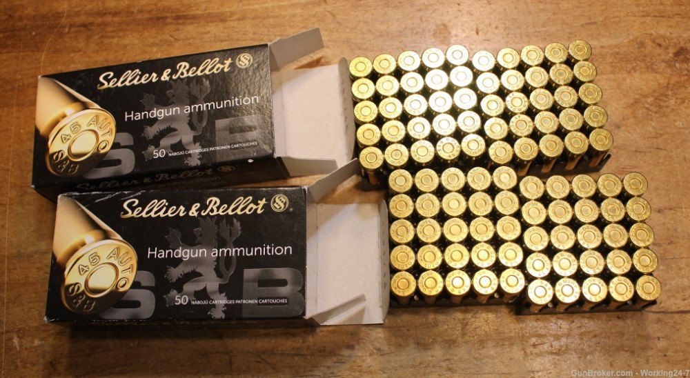 Sellier & Bellot 45 ACP AUTO Ammo 230 Grain Full Metal Jacket Two (2) Boxes-img-1