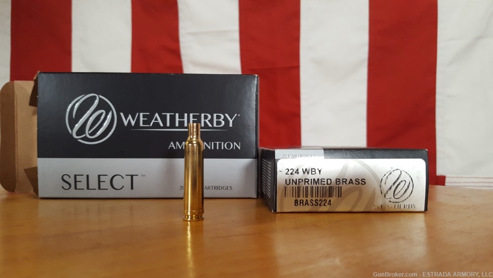 Weatherby .224 WBY unprimed brass, factory new, 40 brass cases-img-0