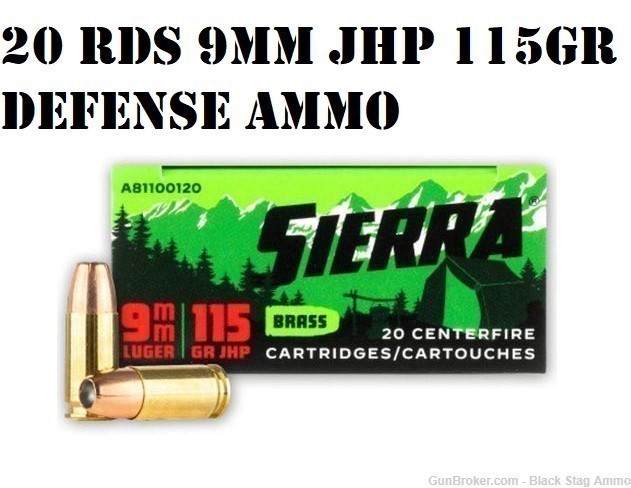 Sierra Outdoor Master 9mm JHP 20 rds 115gr hollowpoint defense HP 9 mm -img-0