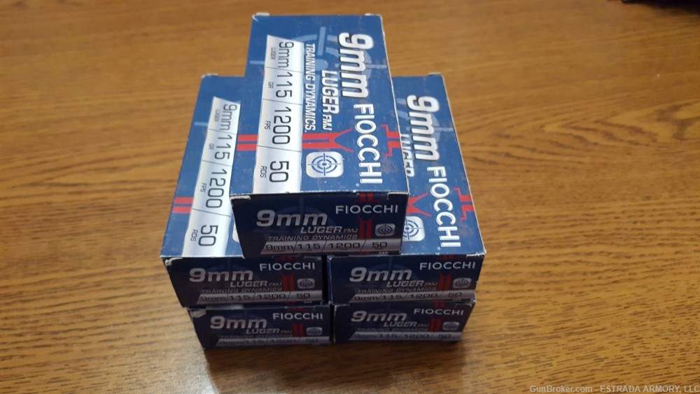 FIOCCHI 9mm Luger, 115gr, FMJ, 250 rounds-img-1