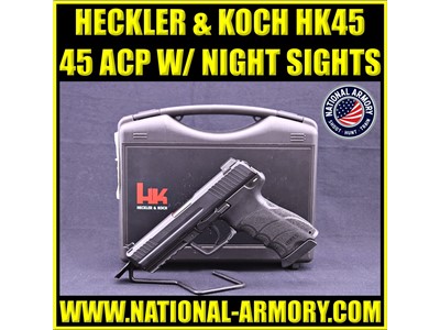 HECKLER & KOCH HK 45ACP 4.25" TRITIUM NIGHT SIGHTS FACTORY BOX 45 AUTO H&K