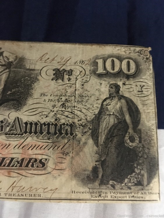 $ 100 Confederate States Note, three men hoeing cotton 1862 issue-img-2