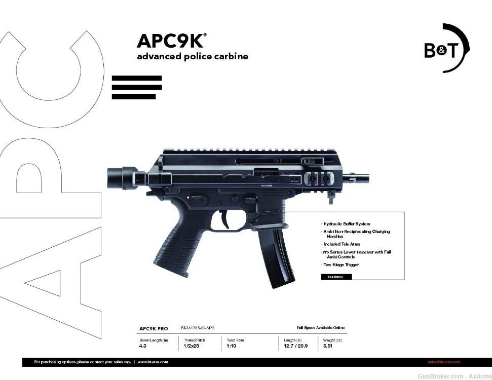 B&T APC9K MP5 Mag Model with Billet Lower & Telescopic Brace Adapter -img-2