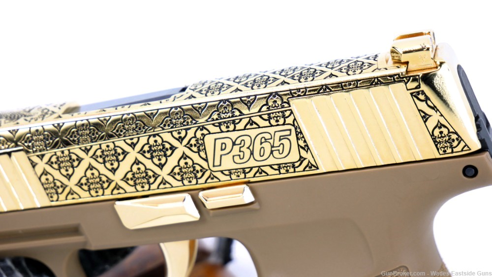 SIG SAUER P365 24K GOLD PLATED AND ENGRAVED "ARABESQUE" DESIGN-img-1