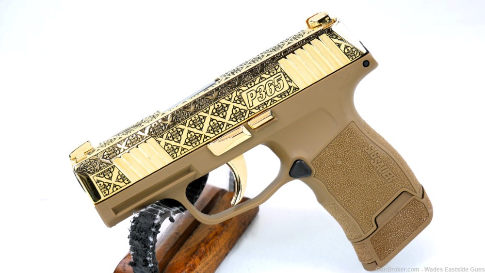 SIG SAUER P365 24K GOLD PLATED AND ENGRAVED "ARABESQUE" DESIGN-img-0