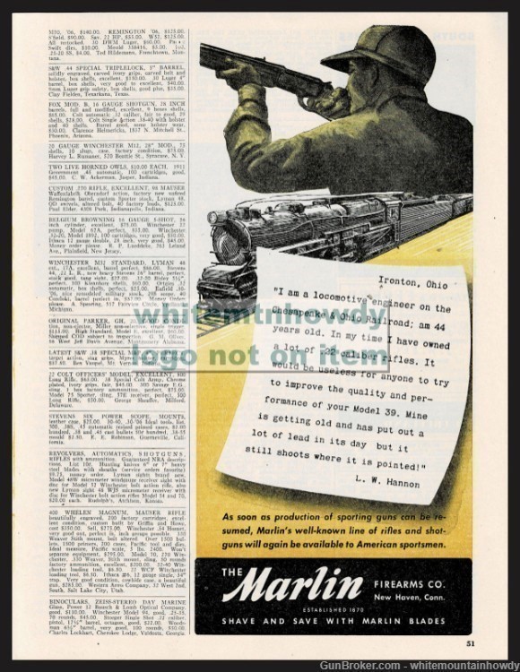 1944 WWII MARLIN Firearms available at the end of war PRINT AD-img-1