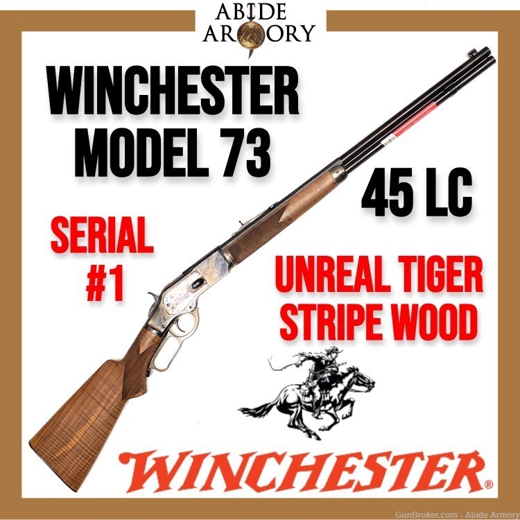 Winchester 1873 Deluxe 45 LC Incredible Tiger Stripe Fiddleback SERIAL #1-img-0