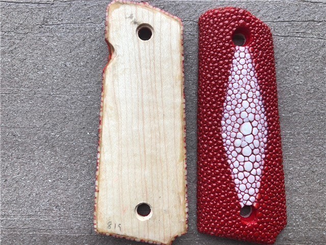 1911 Grips Genuine Red Stingray Skin GRIPS ONLY-img-1