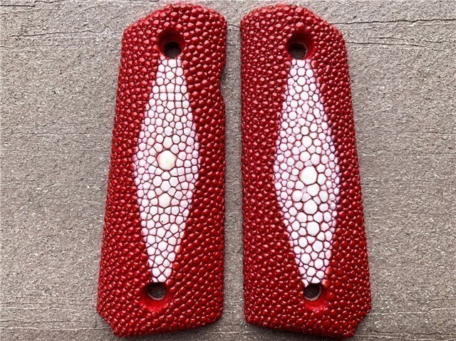1911 Grips Genuine Red Stingray Skin GRIPS ONLY-img-0
