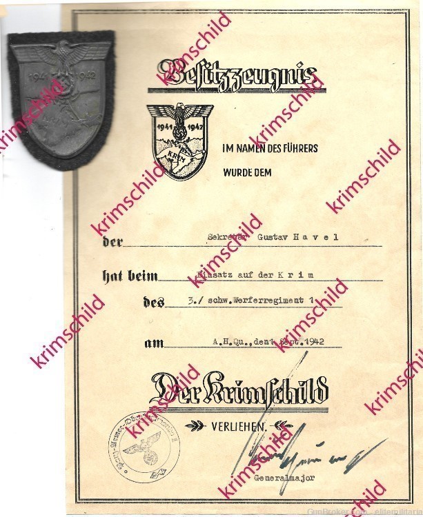 WW2 German Crimean Shield Krimschild and Award Document 1942 ORIGINALS-img-0