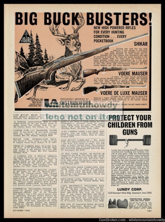 1968 VOERE SHIKAR, Mauser and Deluxe Mauser Rifle LA Dist. PRINT AD-img-1