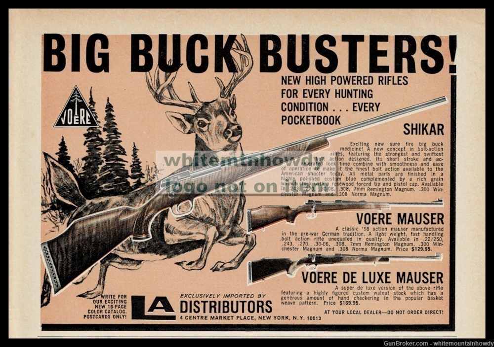 1968 VOERE SHIKAR, Mauser and Deluxe Mauser Rifle LA Dist. PRINT AD-img-0