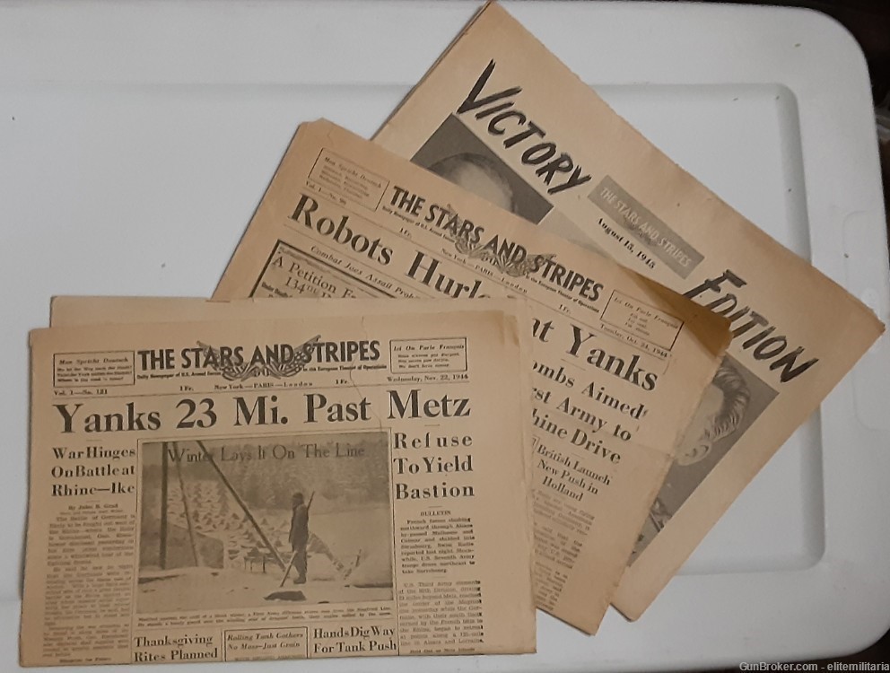 Stars & Stripes WW2 NEWS LOT: VICTORY EDITION Aug 15 '45 plus 2 1944 papers-img-0
