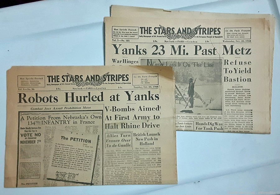 Stars & Stripes WW2 NEWS LOT: VICTORY EDITION Aug 15 '45 plus 2 1944 papers-img-2