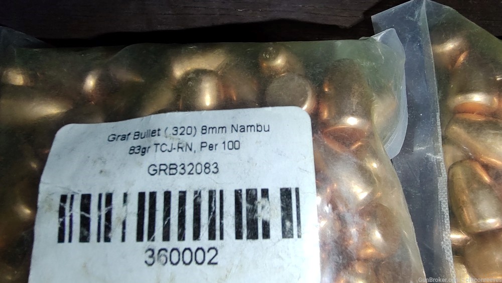 8mm Nambu, .320, 83 grain, TCJ RN Bullets, 250 Count-img-1