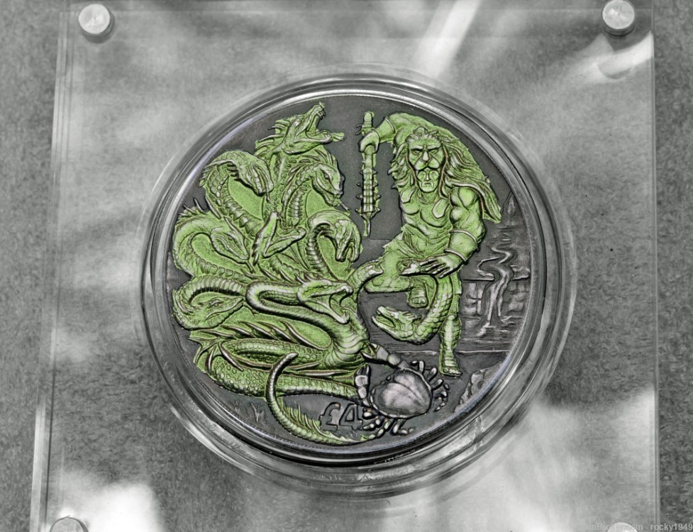2018 - 2oz silver -Hercules & the Hydra with irridescent color overlay -img-1