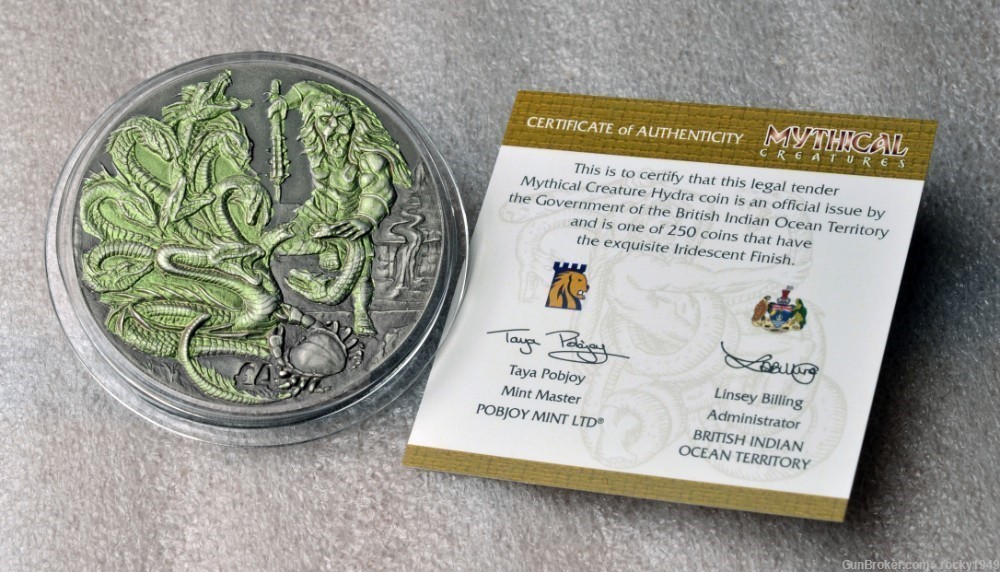 2018 - 2oz silver -Hercules & the Hydra with irridescent color overlay -img-2