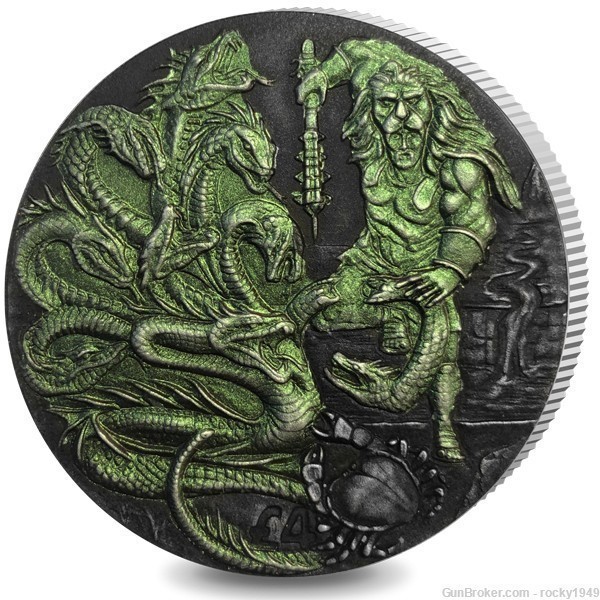 2018 - 2oz silver -Hercules & the Hydra with irridescent color overlay -img-0