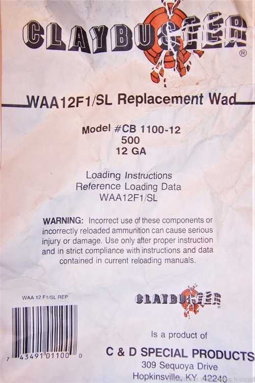  Claybuster 12 Gauge WAA12F1/SL Replacement CB1100-12 Wad 500 Pieces-img-0