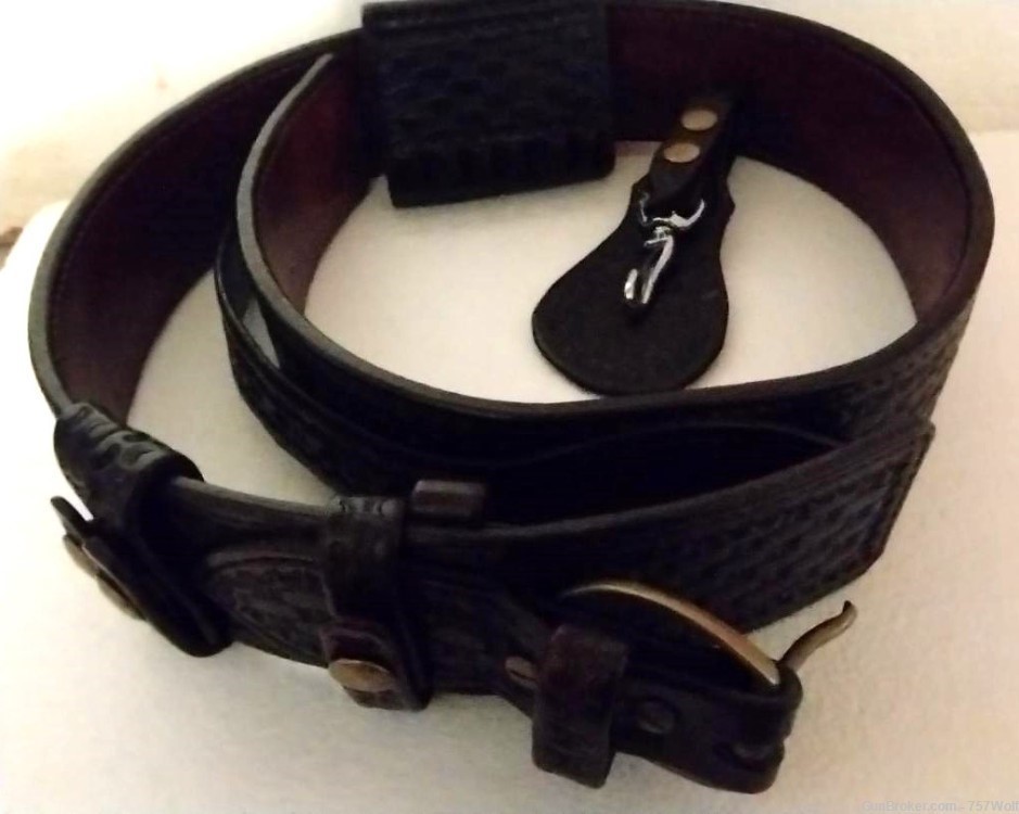 Heavy Duty Thick Tooled Black Leather Police Security Guard Belt w/Add-Ons-img-2