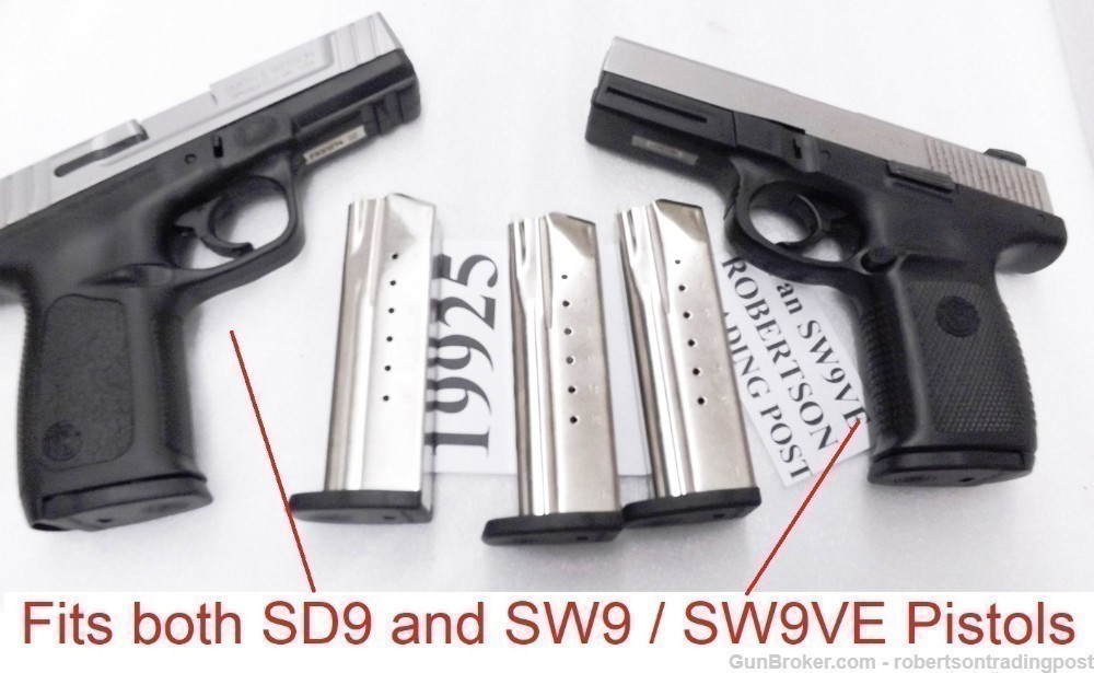 3 S&W 9mm SD9 Magazines fit SW9VE 25095 Sub 16 rd $34 ea & Free ship  -img-0