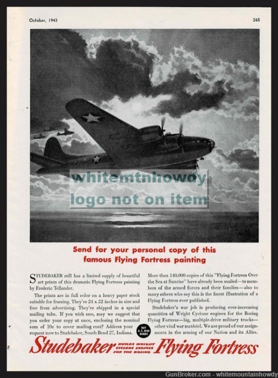 1943 WWII BOEING B-17 Flying Fortress Studebaker Wright Cyclone Engine AD-img-0