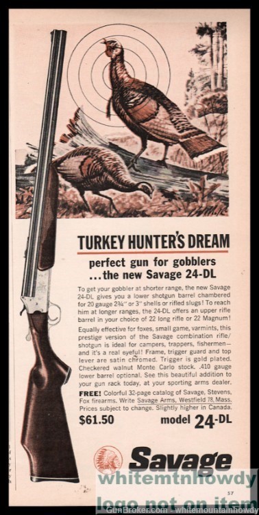 1963 AVAGE 24-DL Combination Rifle hotgun PRINT AD Turkey Hunting-img-0