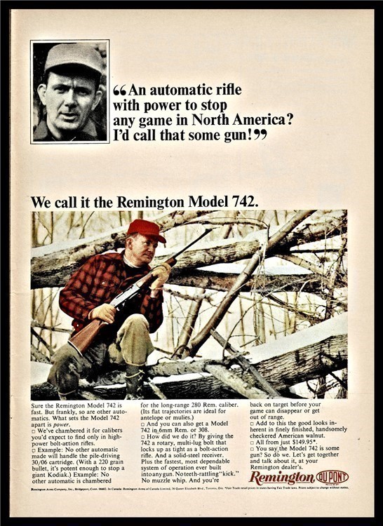 1965 REMINGTON Model 742 Rifle AD Vintage Hunting Gun Advertising-img-0