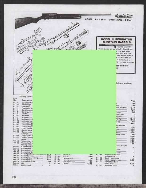 REMINGTON 11 Sportsman Shotgun Schematic Parts List AD-img-0