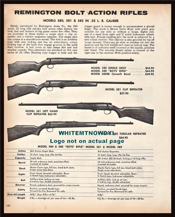 1973 REMINGTON 580..581..582 Bolt Action Rifle PRINT AD-img-0