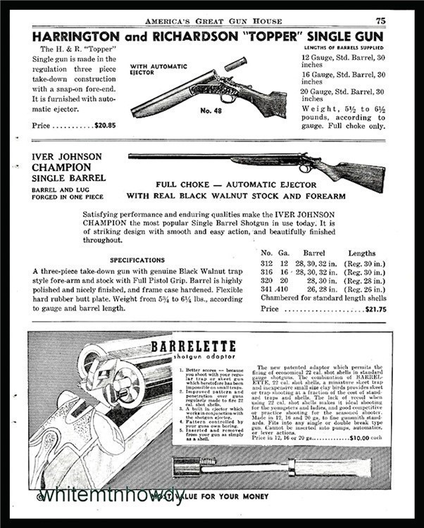 1950 HARRINGTON & RICHARDSON H&R 48 Topper Shotgun PRINT AD-img-0
