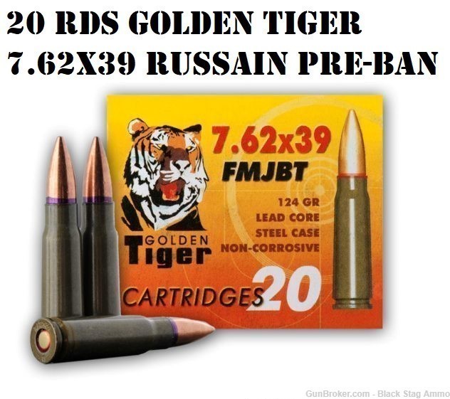 20 rds Golden Tiger 762x39 fmj 124 gr 7.62x39 Russian pre-ban -img-0