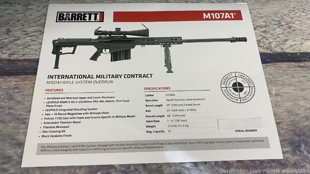 BARRETT M107A1 50BMG INTERNATIONAL MILITARY CONTRACT OVERRUN 10RD BAR19600-img-24